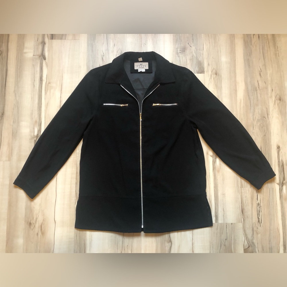 Nuage Women’s Black Lightweight Zip-Front Jacket with Gold Zippers